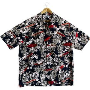 Vtg PARADISE STYLE Floral Surfboard Hawaiian Shirt Men's 3XL Black Short Sleeve